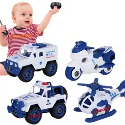 Branded DIY Police Vehicle Set Toy 4 Pack Cars with 1 Screwdriver Tools-22