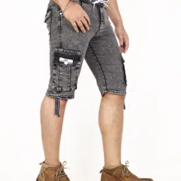 Dyed/Washed Men Denim Grey Cargo Shorts-picture-7