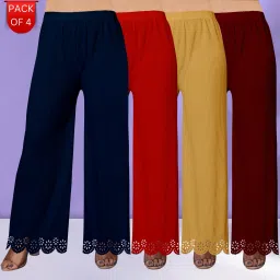 Pack of 4 Women Regular Fit Multicolor Lycra Blend Trousers-image-91