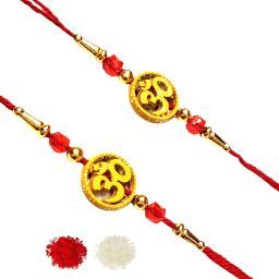 Thread New Om Designer Beads Rakhi With Chawal or Roli Set Rakhi For Brother Mauli Thread Rakhi Set-13