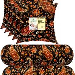 Combo Set Of 5 Cushion And 2 Microfibre Floral Bolster Pack of 7-image-94