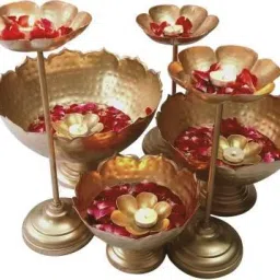 Bowl Urli Candle Stand with Floating Diya for Home Decor Show Piece Brass Brass Decorative Platter-image-2