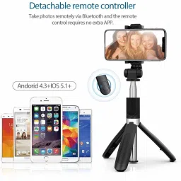 Adofys KD-24 wireless bluetooth Extendable tripod+selfie stick Tripod (Black, Supports Up to 500 g) Tripod image 4