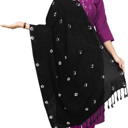 Printed Viscose, Cotton Rayon Blend Women Black Fancy Scarf, Scarf, Stole-image-49