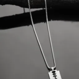 Silver Tone Men's Chain with AD Stone Blade Pendant Silver Alloy Pendant-image-85