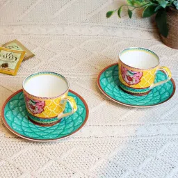 Izzhaar Signature 200ml Green& Yellow ceramic (Set of 2) Tea Cup & Saucer Set-picture-44