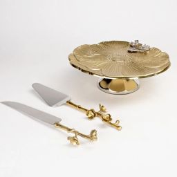 CasaGold Gold Cake Stand for Party Decorations, Antique Flower Design Gold Pedestal Stand for Bakery Display, Metal Gold Cake Stands for Dessert Table Aluminium Cake Server-7