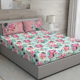 Pink Floral 150 TC Cotton Queen Sized Bed Sheets with 2 Pillow Covers by GM Fabrics-picture-16