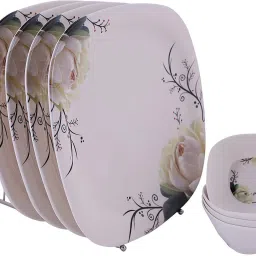 Unbreakable Square Floral Print Full Dinner Plates (Set of 4 Plates & 4 Bowls) Half Plate-5