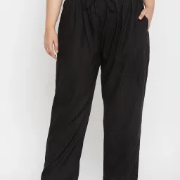Plus Size Palazzo Women Regular Fit Black Viscose Rayon Trousers-image-9