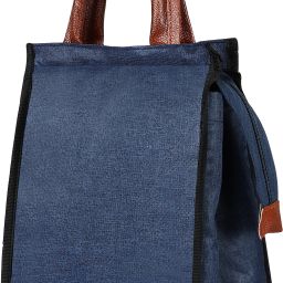 Blue-Tan Faux Leather & Linen PVC Cotted Fabric Tiffin + Picnic bag DS-TB07 Lunch Bag-image-6