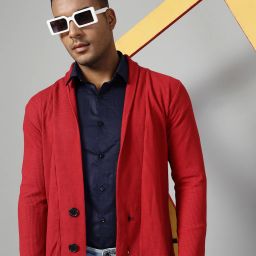 Men Longline Full Sleeve Red Shrug-image-26