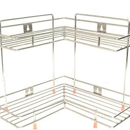 Utensil Kitchen Rack Creation / Stainless Steel 2 Tier L-Corner Stand for Kitchen and Bathroom, Multipurpose Storage Organizer, Shelf Rack, Bathroom Shelf Wall Mounted, Chrome Finish, Size: 31 x 31 x 33 cm Steel-image-12