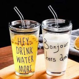 (Pack of 2) Printed Glass with Airtight Lid and Straw Children's Breakfast Milk Coffee Mug Glass Set Water/Juice Glass-image-62