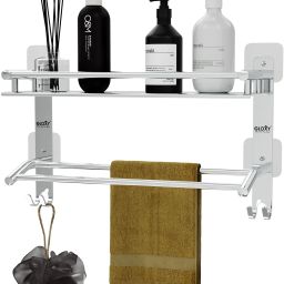 Wall Mounted 2 Layer Towel Holder for Bathroom Silver Towel Holder-image-41