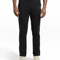9501 Super Combed Cotton Rich Men Self Design Black Track Pants-image-1