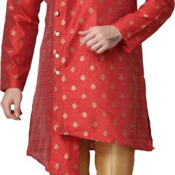 Royal Kurta GANESHPRINT-SIDECUT-KURTA-MAROON Printed Sherwani-image-11