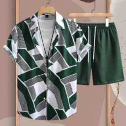 Men Night Suit Set Green Abstract-image-24