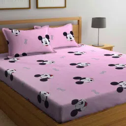 chui mui Pink Abstract 300 TC Cotton Blend Queen Sized Fitted Bed Sheets with 2 Pillow Covers-picture-39