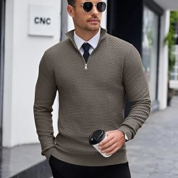 Men Solid Collared Neck Grey Sweater-image-47