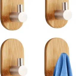 4 PCS Rectangle Silver Wooden Self Adhesive Hooks - Rectangle Silver Wooden Hook 4-image-30
