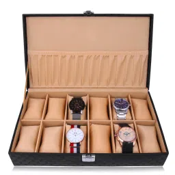 Watch Box Organizer Holder for Men & Women 12 slots of watches Black and Cream Watch Box-image-67