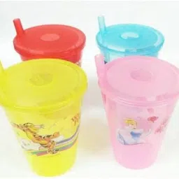 Best Plastic Sipper Glass with Straw and Lid for Kids Easy to sip The Water - Pack of 4, PTHK-1209 (Mulicolor)-image-50