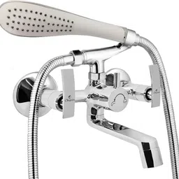 cliquin Desire Wall Mixer Telephonic with Crutch | Hand Shower & 1mtr SS Flexible Tube Brass Telephonic 2 IN 1 Wall Mixer Chrome Finish Bath Fitting Wall Mixer Faucet-picture-9