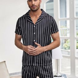 Men Night Suit Set Black, White Printed-image-51