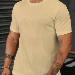 Men Solid Round Neck Cotton Blend Beige T-Shirt-image-43