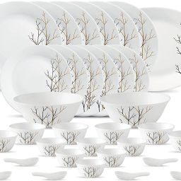 Pack of 33 Opalware Ivory White passion {Dinner plate 11"(6 pcs) || Quarter plate 7.5"(6 pcs) || Oval platter 13"(1 Pc) || Veg bowl 180ml(6 Pcs) || Soup Bowl 340ml(6 pcs) || Serving bowl 1450ml(2 Pcs)|| Spoon (6 pcs)} Dinner Set-image-53