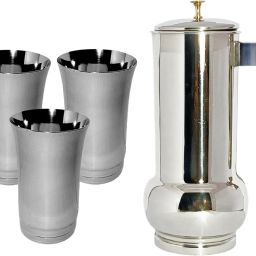 Plain Design Combo of 1.8 Litre Stainless Steel water jug with Lid and 3 Glasses Jug Glass Set-image-20