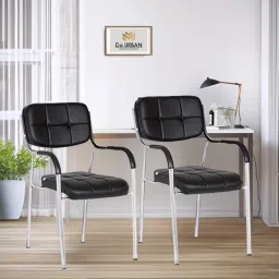 Barfi Black Pack of 2 With Arms | Heavy Duty Frame| Study Chair | Leatherette Office Visitor Chair-image-5