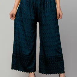 Women Relaxed Dark Blue Viscose Rayon Trousers-22