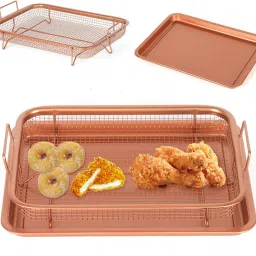 2X BBQ Copper Crisper Non-Stick Oven Mesh Baking Tray Chips Crisping Basket set Tray-image-24