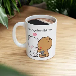 bubu dudu Mocha milk I am Happiest With You White Gift For Couple Ceramic Coffee Mug-image-4