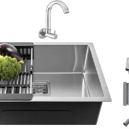 (24''x18''x10'') HANDMADE SOUND PROOF KITCHEN SINK MATT FINISH SILVER WITH TAP Vessel Sink-image-7