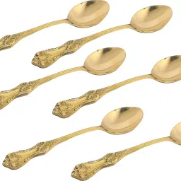 Spoon Set for Dining Table Brass Set of 6 pieces Floral Design Daily Use Brass Table Spoon Set-7