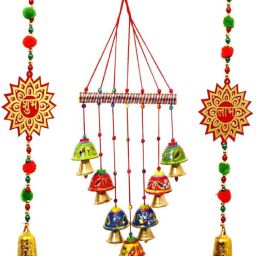 SHUBH LABH TORAN AND MULTICOLOERED WIND CHIME WITH BELLS Wood, Plastic Windchime-image-29