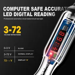 obdking 3-72V Digital Automotive LED Circuit Tester, DC Voltage Tester w/t Portable Wire Digital Voltage Tester image 3