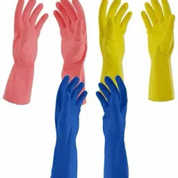 Yellow Blue Pink 3 Different Colour Rubber Hand Safe Touch Care Specilly Waterproof Washble Reusable Hadn Gloves For Men Women Boys Girls Kids Farmer Worker Rubber Safety Gloves-image-56