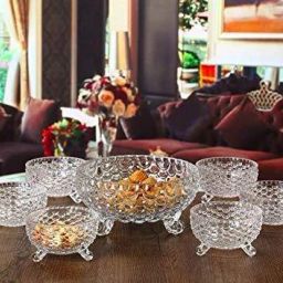Glass Storage Bowl Crystal Glass Bowl Set of 7 pcs with 1 Large Bowl & 6 Medium Bowls for Serving Snacks,Pudding,Dessert,Fruits and Other Kitchen Purpose Glass Disposable Dessert Bowl (Clear, Pack of 7)..-22