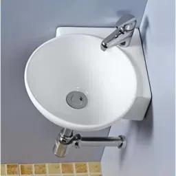 Ceramic small corner hand wash basin for Bathroom (14"X14"X4.5" Inch) wall hung White Corner Basin-image-20