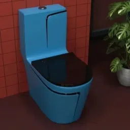 skywinggranito 3013 Premium T Blue commode with Black Finishing Line and Round Flush Button Western Commode image 2