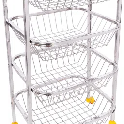 Stainless Steel Square Fruit & Vegetable Basket Trolley 360 Rotational Wheels Steel Kitchen Trolley-15