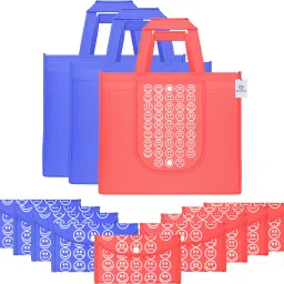 Pack of 12 Smile Foldable Grocery/Shopping Bags For Women | Dark Blue & Red Pack of 12 Grocery Bags-image-61