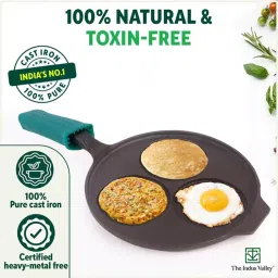 the indus valley Pre-Seasoned Cast Iron Uttapam Tawa with Silicon Grip - 9 inch 3 Pit Tawa 23 cm diameter image 4