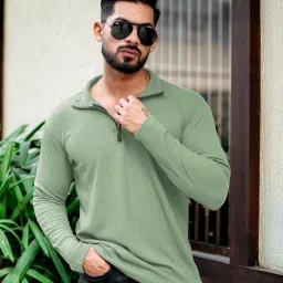 Men Solid Polo Neck Polycotton Light Green T-Shirt-picture-46
