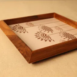 bambaise Square Tray Teak Flower Tray Serving Set image 3