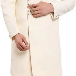 Mentoos Anghrakha Style Indo westorn Achkan with Pyjama Set Solid Sherwani-image-5